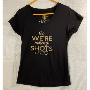 Dodo Graphic Tee Women XL Black So We're Taking Shots Glitter V-Neck Shirt